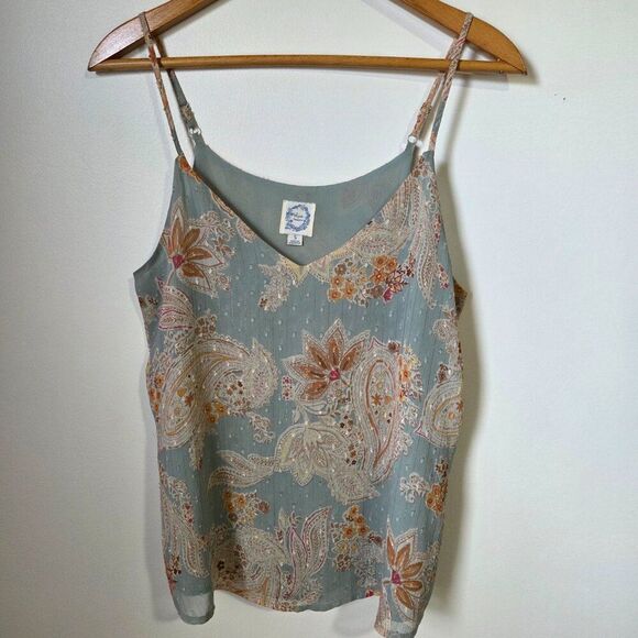 LIKE NEW BLUE RAIN FLORAL BOHO V NECK TANK TOP SIZE SMALL - Picture 1 of 15